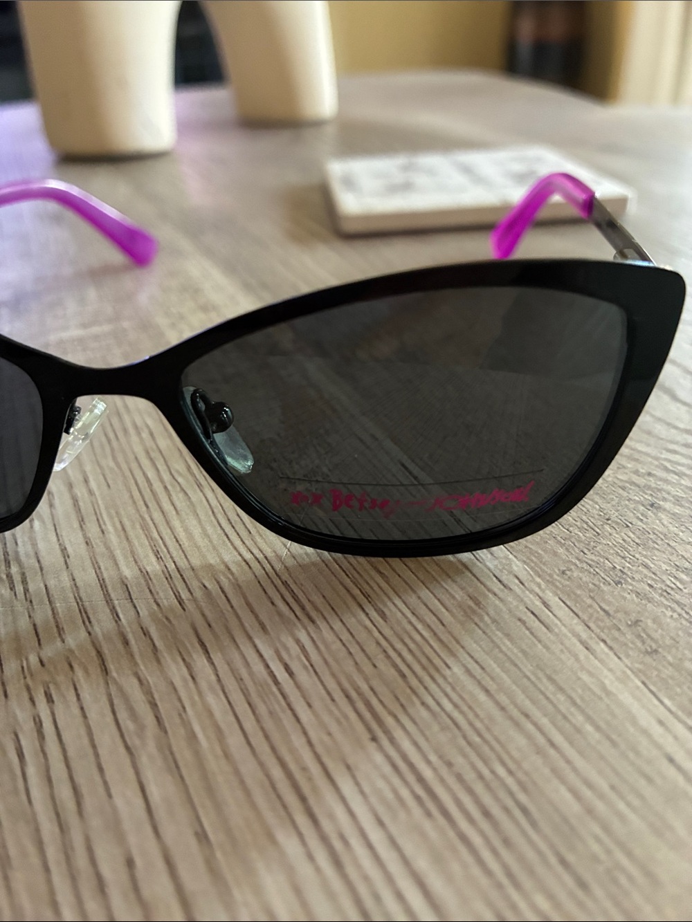 Betsey Johnson Black Frame Sunglasses with Pink Temples
